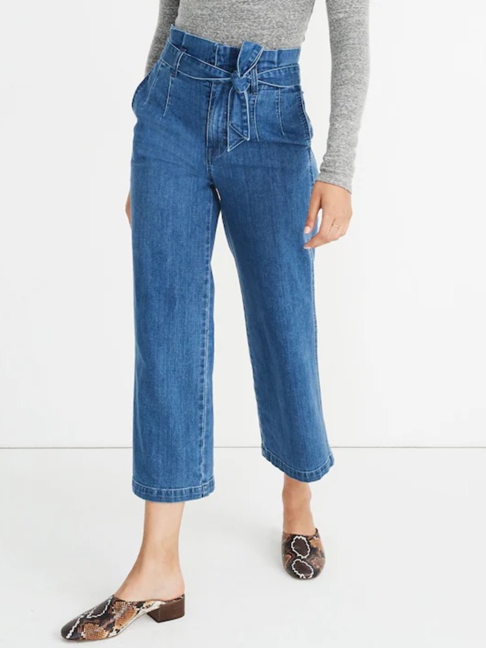 Madewell Paperbag Wide Leg Jeans Women’s 24 Blue Belted High Rise Cropped